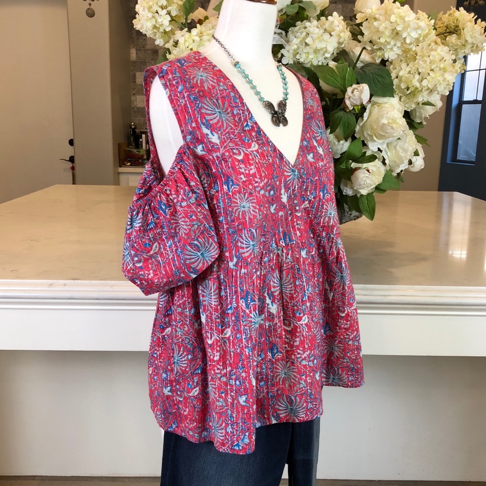 NWT Lucky Brand Red and Blue Floral Tunic Top